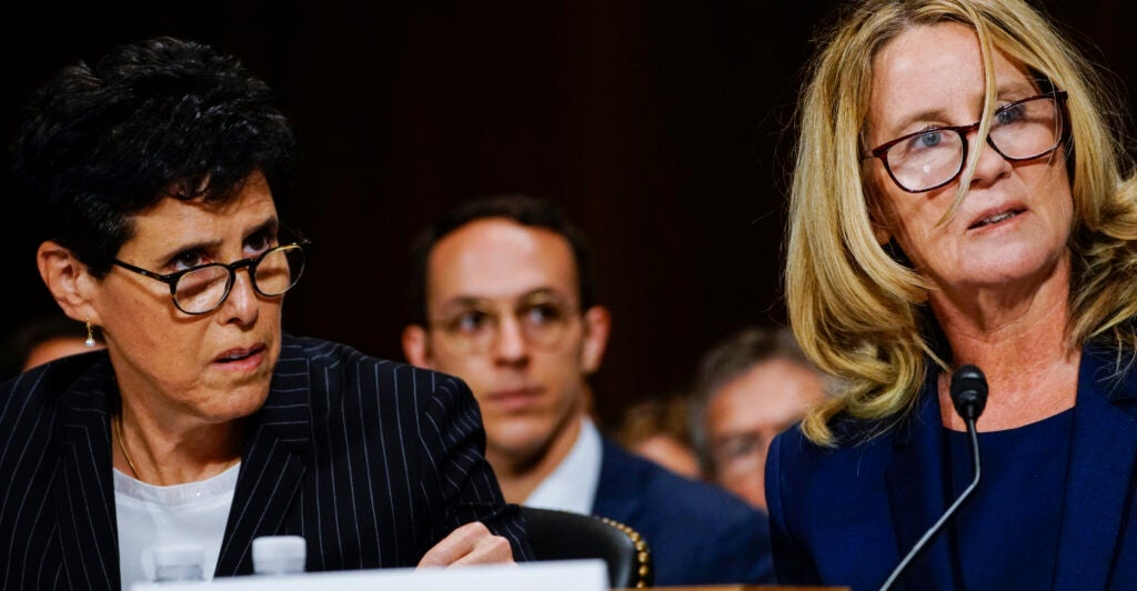 Recently appointed Fourth Circuit judge Nicole Berner is married to the lawyer who represented Christine Blasey Ford, the woman who accused Supreme Court Justice Brett Kavanaugh of sexually assaulting her. Pictured: Ford, with lawyer Debra S. Katz, left, answers questions at a Senate Judiciary Committee hearing in the Dirksen Senate Office Building on Capitol Hill September 27, 2018 in Washington, DC. (Photo: Melina Mara-Pool/Getty Images)