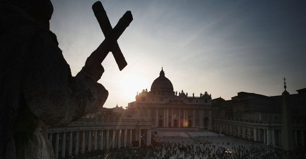 VATICAN CITY- APRIL 2: Pilgrims flock to St Peter's Square for the second night of vigil for the ailing Pope John Paul II. April 2, 2005 in Vatican City. (Photo by Christopher Furlong/Getty Images)