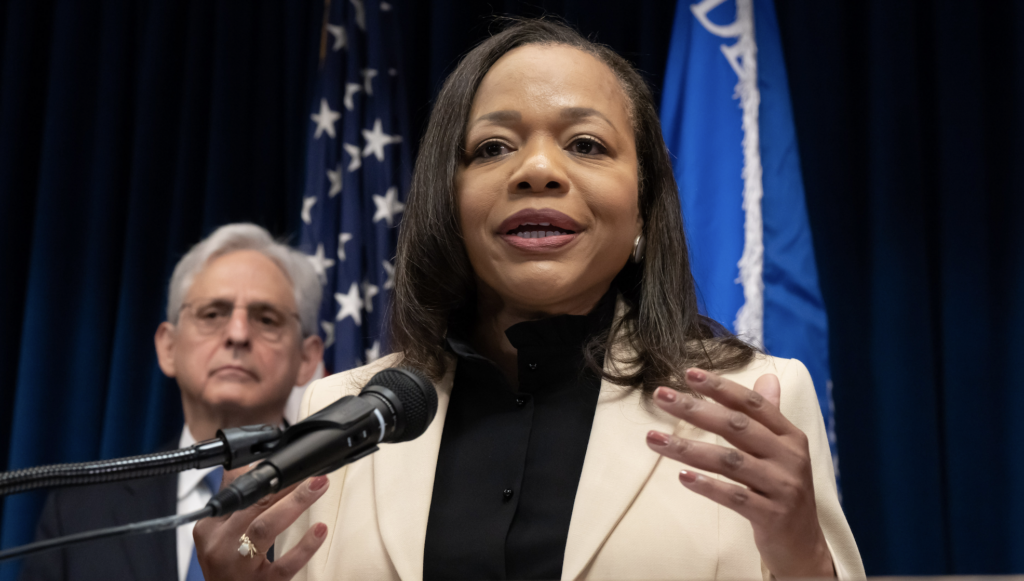 U.S. Attorney General Merrick Garland listened as Assistant Attorney General Kristen Clarke spoke about the DOJ investigation at a press conference Friday, June 16, 2023, Minneapolis, Minn. (Photo: Glen Stubbe/Star Tribune via Getty Images)