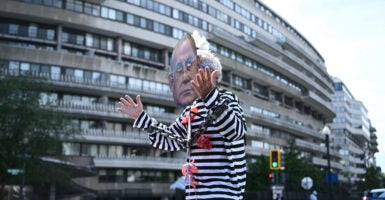 Pro-Palestinian activists demonstrate near the Watergate hotel ahead of the visit of Israeli Prime Minister Benjamin Netanyahu in Washington, DC.