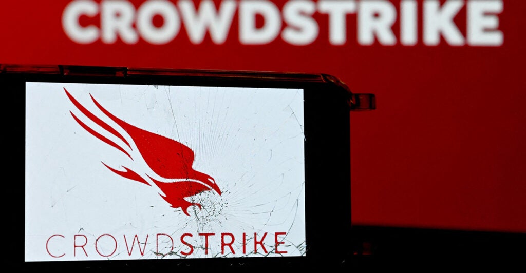 CrowdStrike logo on a computer screen.