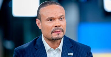 Dan Bongino in a blue pin-stripe sport coat