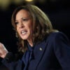 Kamala Harris speaks on stage at the DNC.