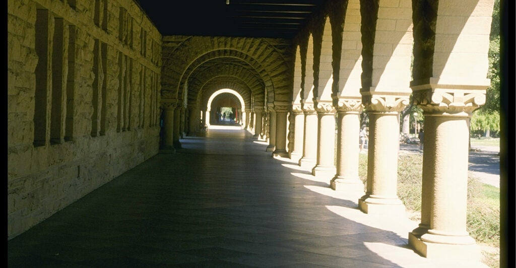 1990: General view of Standford University campus in Stanford, California. Photo: Ken Levine/Getty Images