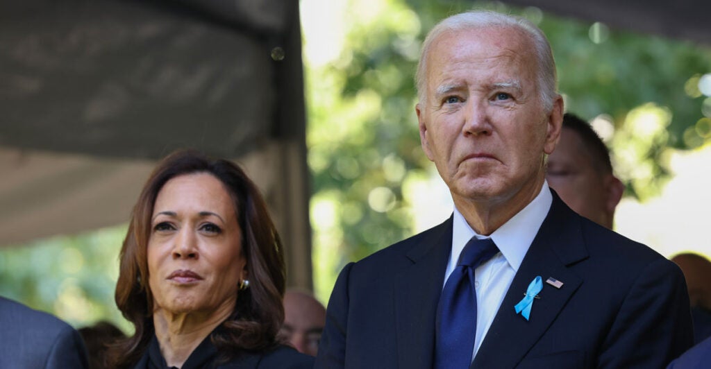 Joe Biden and Kamala Harris outside