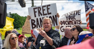 Steve Bannon addresses the media before going to prison.