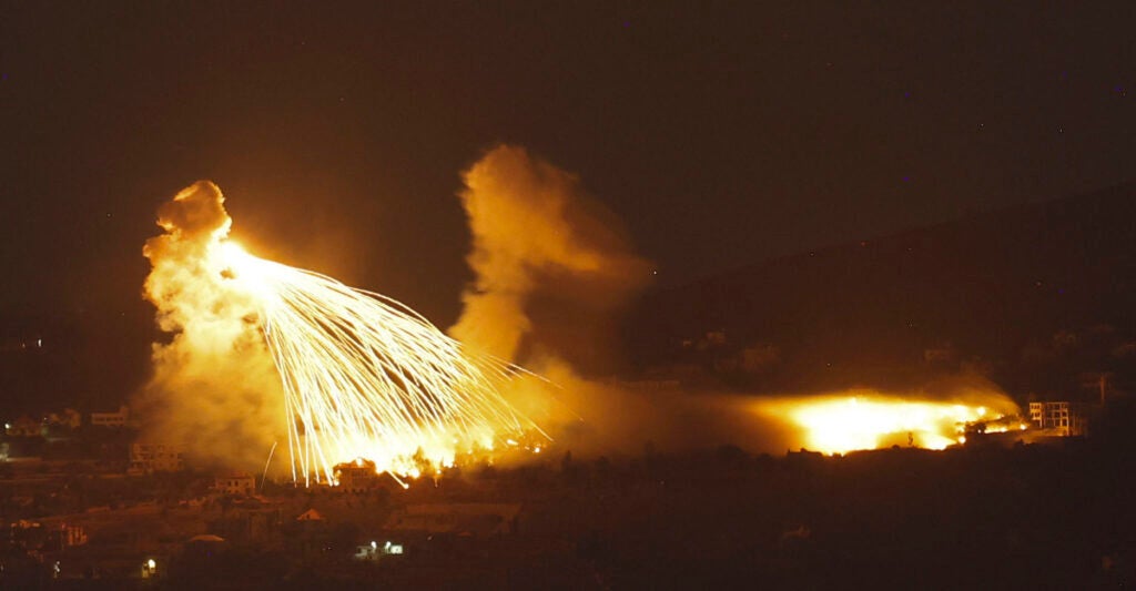 missiles over Lebanon at night