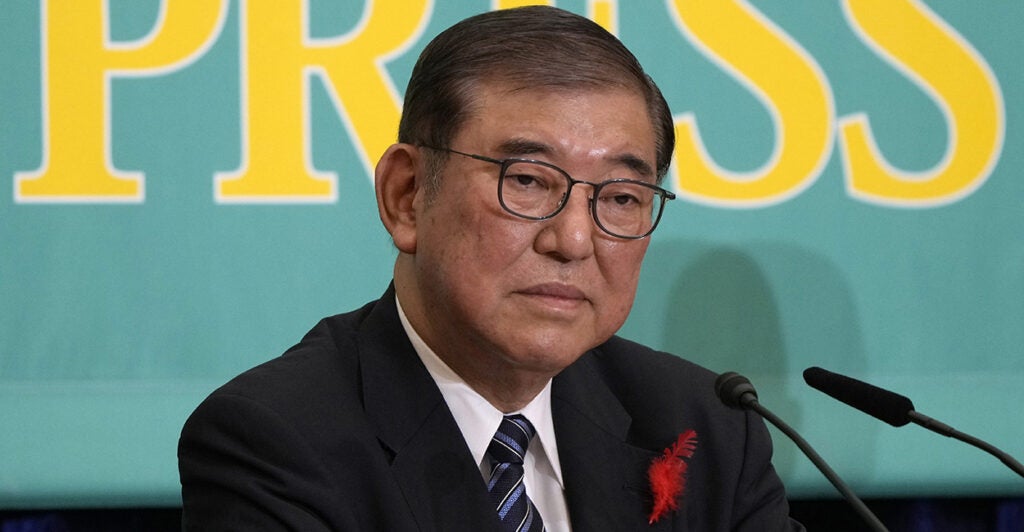 Shigeru Ishiba, leader of the Liberal Democratic Party attends the debate with other political parties at the Japan National Press Club ahead of the Lower House elections scheduled for Oct. 27, in Tokyo, Japan on Oct. 12. (AP/Eugene Hoshiko/Pool/Anadolu via Getty Images)