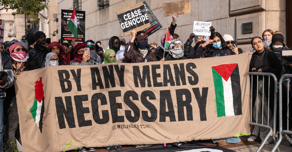 Students participate in a pro-Palestine protest at Columbia University