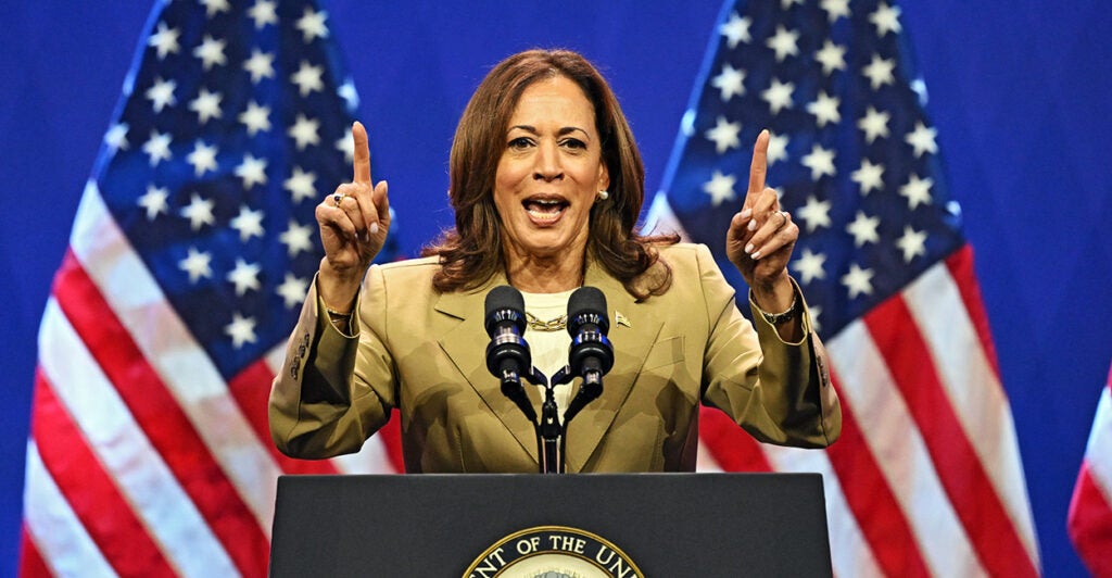 PHILADELPHIA, PENNSYLVANIA - JULY 13: Vice President Kamala Harris speaks during a campaign event at the Asian and Pacific Islander American Vote Presidential Town Hall at the Pennsylvania Convention Center on July 13, 2024 in Philadelphia, Pennsylvania. Harris continues campaigning ahead of the presidential election as Democrats face doubts about President Biden's fitness in his run for re-election against former President Donald Trump. (Photo by Drew Hallowell/Getty Images)