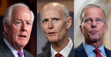 Side-by-side headshot photos of Sens. John Cornyn, Rick Scott, and John Thune