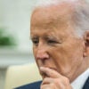 US President Joe Biden holds a bilateral meeting with Cypriot President Nikos Christodoulides (out of frame) in the Oval Office of the White House in Washington, DC, on Oct. (TIERNEY CROSS/AFP via Getty Images)