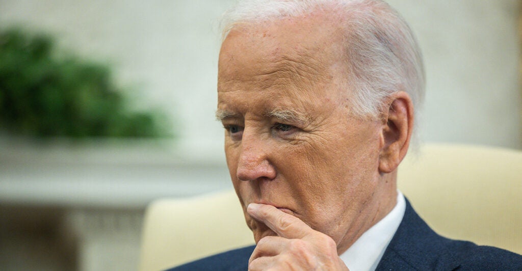 US President Joe Biden holds a bilateral meeting with Cypriot President Nikos Christodoulides (out of frame) in the Oval Office of the White House in Washington, DC, on Oct. (TIERNEY CROSS/AFP via Getty Images)