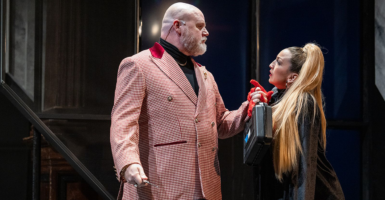 SEPTEMBER 29, 2024 —Todd Scofield portraying the character of “Lord Capulet,” pictured left, and Fran Tapia as “Lady Capulet,” pictured right, in the Folger Shakespeare Library’s production of “Romeo and Juliet,” which ran Oct. 1- Nov. 10, 2024. (Erika Nizborski, Photographer.)