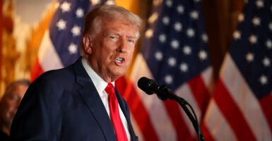 LAS VEGAS, NEVADA - AUGUST 23: Republican Presidential candidate, former U.S. president, Donald Trump speaks at II Toro E La Capra on August 23, 2024 in Las Vegas, Nevada. The event focused on Trump’s proposed policy to eliminate taxes on tips for service industry employees. (Photo by Ian Maule/Getty Images)