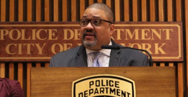 Manhattan District Attorney Alvin Bragg at a police headquarters news conference