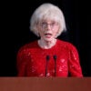 CBS' Lesley Stahl in a spangly red outfit