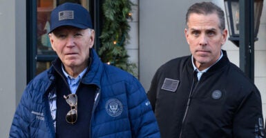 In informal clothing, President Joe Biden and son Hunter Biden leave a bookstore in Nantucket, Mass.