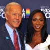 Then-presidential candidate Joe Biden and black transgender actor Angelica Ross pose for photos at an LGBTQ event in September 2019.