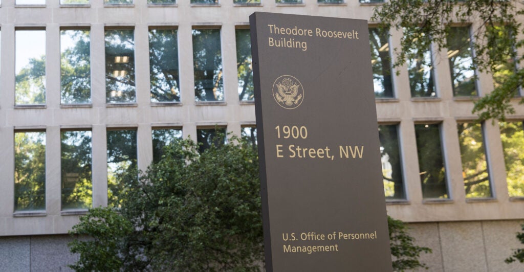 The sign outside of the Washington, D.C., offices of the federal Office of Personnel Management