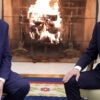 President Joe Biden, on the right, meets with President-elect Donald Trump in front of a fire in the Oval Office on Nov. 13.