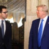 Azoria executive James Fishback is pictured talking with President-elect Donald Trump on Dec. 5 at the president-elect's Mar-a-Lago estate in Palm Beach, Florida. (Azoria)