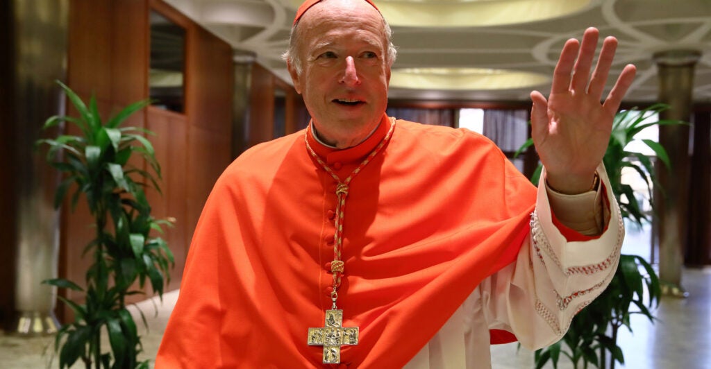 Cardinal Robert McElroy, bishop of San Diego, in an orange garb