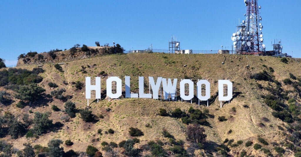 The iconic Hollywood sign on Mount Lee in Los Angeles