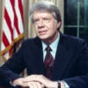 President Jimmy Carter at his desk in the Oval Office on April 18, 1977.