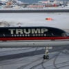 President-elect Donald Trump's private jet arrives in Greenland with son Donald Trump Jr. aboard.