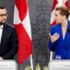 Danish Prime Minister Mette Frederiksen (right) and Greenland Prime Minister Mute Bourup Egede hold a joint press conference at her office in Copenhagen, Denmark.