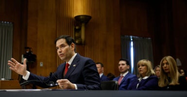 Sen. Marco Rubio, R-Fla., nominated to become secretary of state, testifies at his Senate Foreign Relations Committee confirmation hearing.