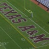 The Texas A&M logo on its football field