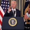 President Joe Biden is joined at the White House by Democratic Sens. Dick Durbin of Illinois and Chuck Schumer of New York.