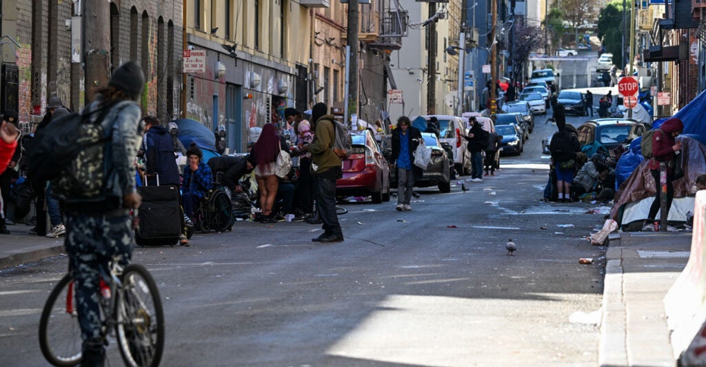 Homeless people on a street in San Francisco.