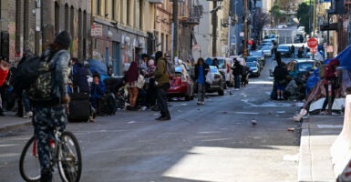 Homeless people on a street in San Francisco.