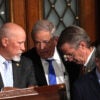 Republican Reps. Chip Roy of Texas, Ralph Norman of South Carolina, Tim Burchett of Tennessee, and Thomas Massie of Kentucky confer.