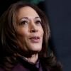 Kamala Harris looks up while speaking.