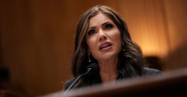 South Dakota Gov. Kristi Noem testifies before a Senate committee.