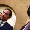 Democratic Reps. Jamie Raskin of Maryland (left) and Bennie Thompson of Mississippi. Thompson is wearing a COVID-19 mask.