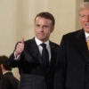 Ukrainian President Volodymyr Zelenskyy, French President Emmanuel Macron, and President-elect Donald Trump outside the French presidential palace