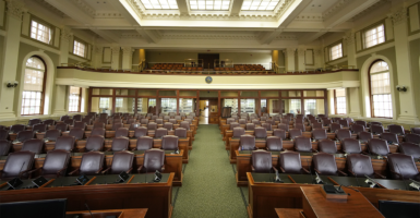 The empty House chamber at the State House in Maine.