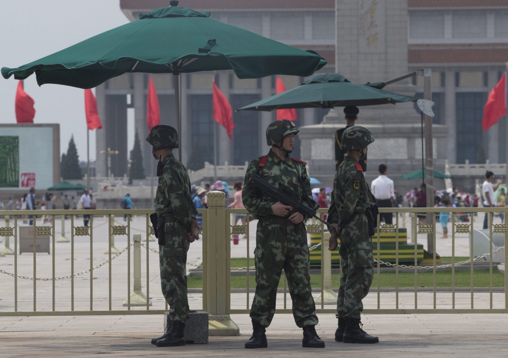 Chinese paramilitary policemen currently deployed at Tiananmen Square. (Photo: Newscom)