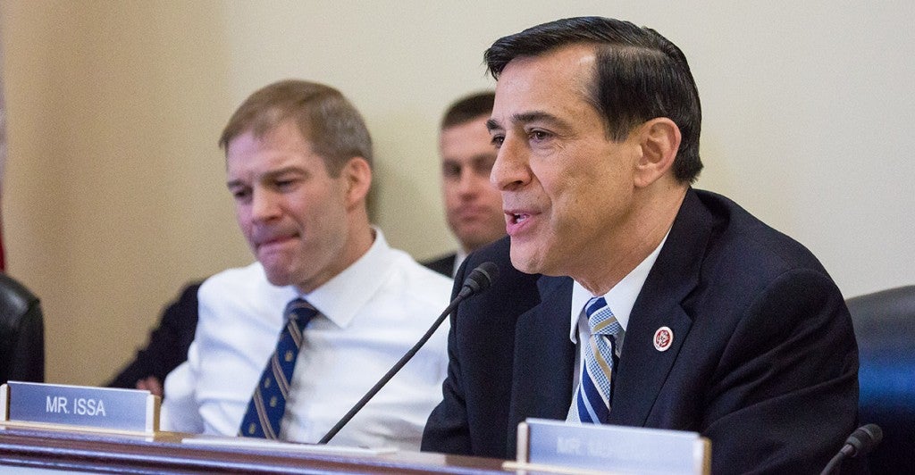 Reps. Darrell Issa (right) and Jim Jordan. (Photo: Jeff Malet/Newscom)